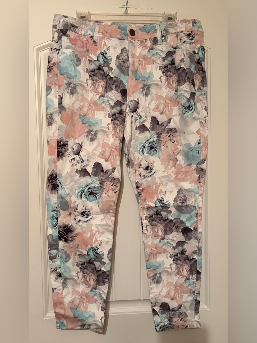 Lane Bryant Floral Skinny Jeans in Pastel Pink, Aqua & Gray